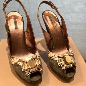 Miu Miu Rhinestone Suede Slingbacks